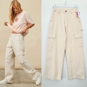 NWT Roxy Lefty Cargo Utility Pants 100% Cotton White Skater Beach Women's Small